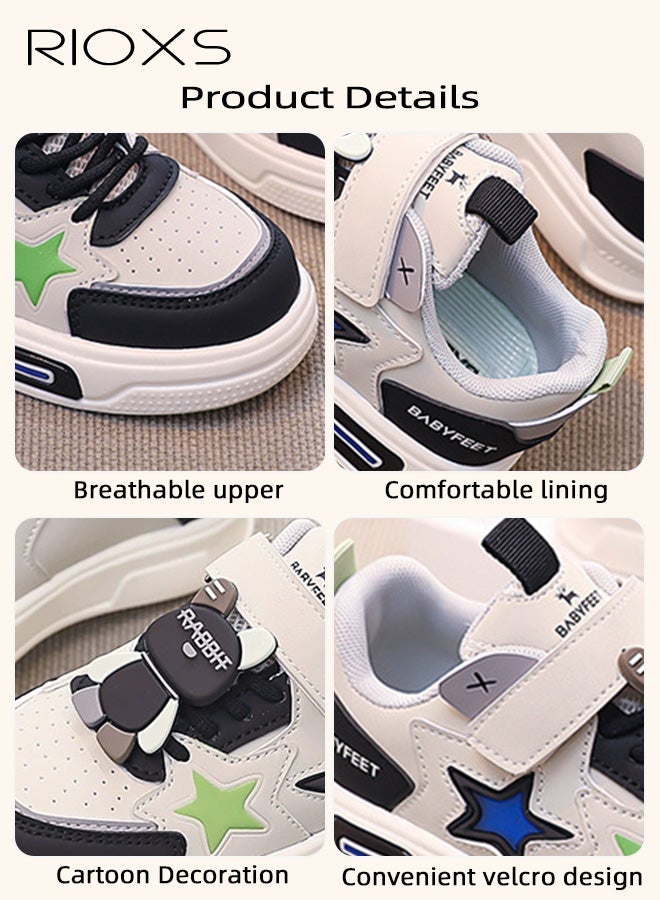 RIOXS Kids Casual Sneakers, Boys' Fashion Girls' Shoes, Comfy Breathable Skateboard Sneakers for Boys Girls, Classic Round Toe Athlesiure Shoes, Children's Cute Leisure Sports Shoe with Hook Loop Design and Star Detail, Lightweight Anti-slip Walking Shoes, Stylish Low-Top Tennis Shoes for Toddler Little/Big Kids, Great Gift for Birthday/ Back-to-school/ Admission ceremony/ Daily Reward, Black Trainers Kids Footwear - Image 4